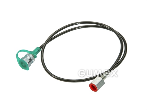 Vysokotlaká hadička k měřícím bodům, délka 800mm, vnitřní závit M16x2mm, vnitřní závit BSP 1/4", 630bar, PES/PU, -40°C/+100°C, černá
